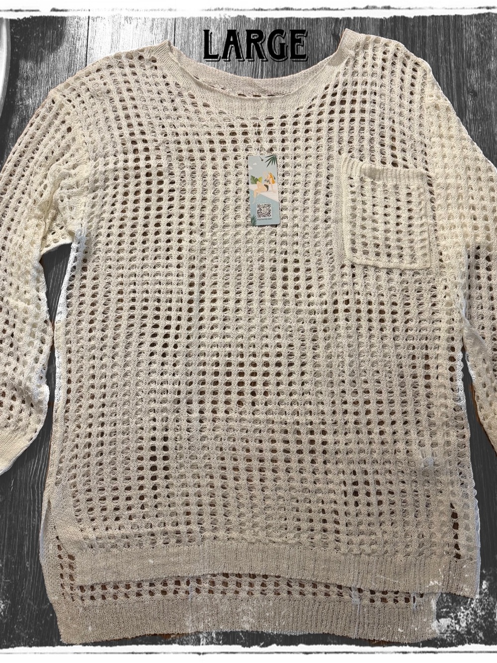 Open-Knit Cream Swim Coverup Sweater
